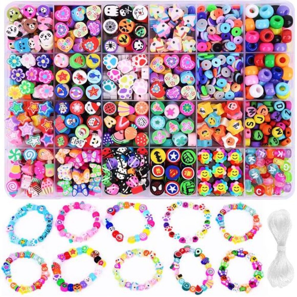 Polymer Clay Beads Bracelet Making kit, 24 Style Cute Fun Beads